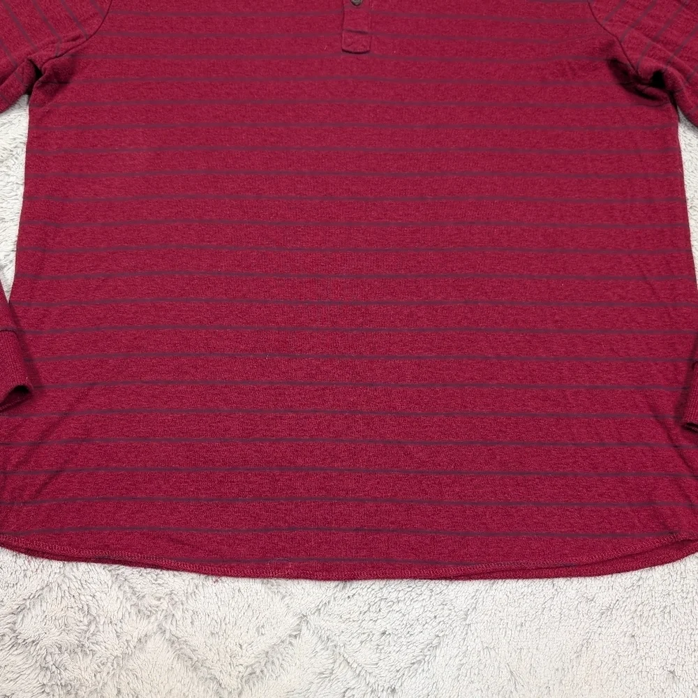 Marine Layer Shirt Mens L/XL Red Maroon Stripe Henley Long Sleeve Cotton